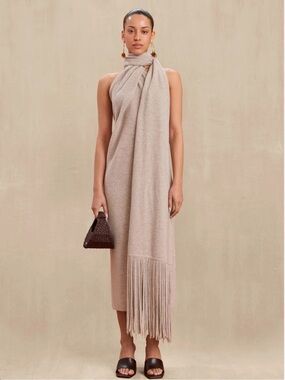 cult gaia beige fringe scarf dress